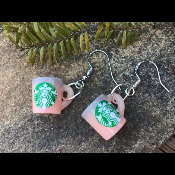 Pink Starbucks coffee cups earrings silver 925 new handmade - Picture 6 of 6